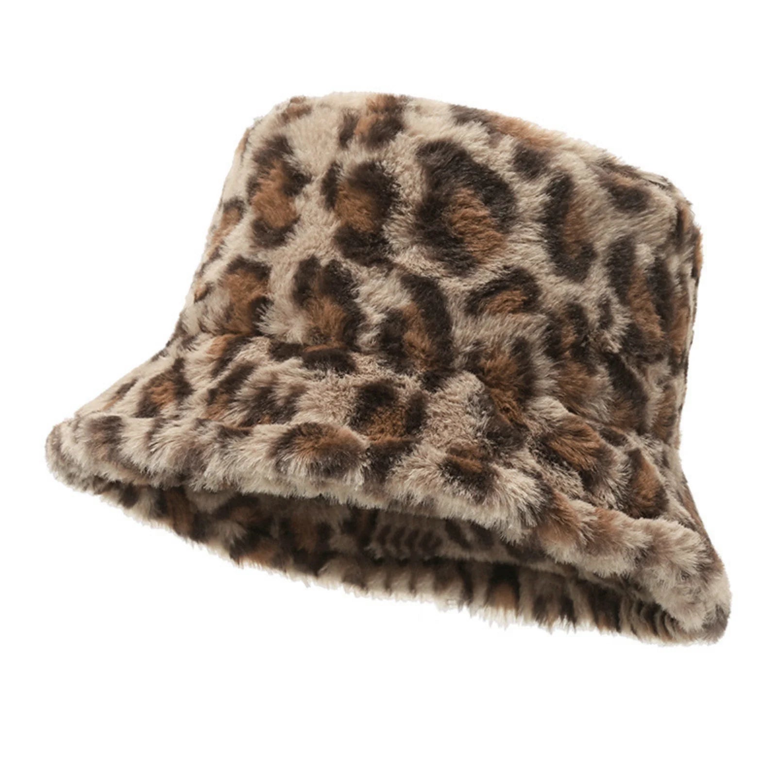 Leopard Print Faux Fur Bucket Hat